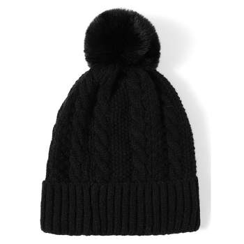 Detachable Pom Pom Hat for to and from The Barre One Size / Black/Tan Combo
