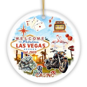 Artistic Las Vegas Collage Art Ceramic Ornament, Slot Machines Cards and Casino Travel Souvenir| OrnamentallyYou - 1 of 4