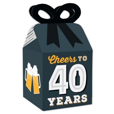 Big Dot of Happiness Cheers and Beers to 40 Years - Square Favor Gift Boxes - 40th Birthday Party Bow Boxes - Set of 12