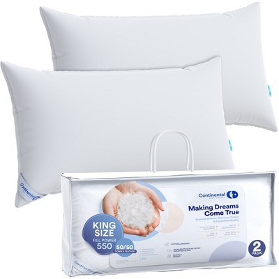 Continental Bedding 50% White Goose Down and 50% White Goose Feather Blend - Pillow - Set of 2