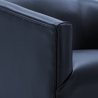 Midnight Blue Faux Leather Swivel Barrel Accent Chair