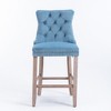 Velvet Upholstered Button-Tufted Bar Stools with Wooden Legs and Nailhead Trim, Set of 2 for Dining Room, Kitchen Island - 2 of 4