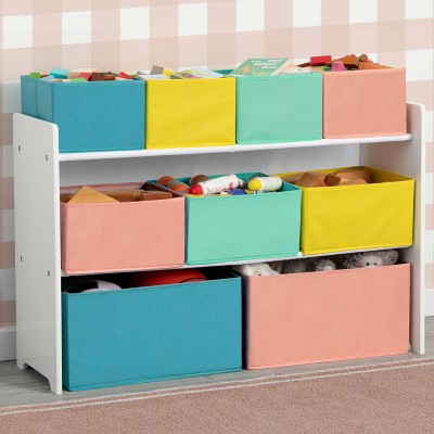 White and Multicolor Kids Stackable Toy Organizer with Storage Bins