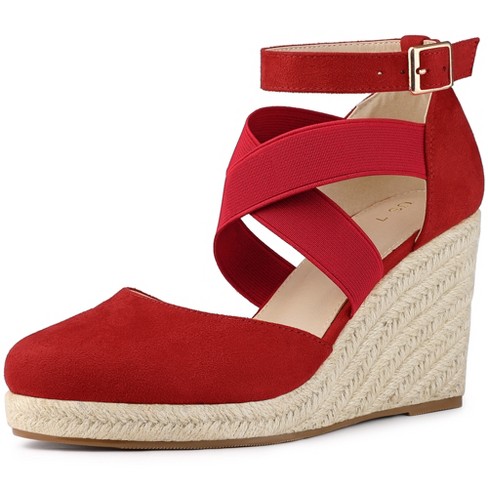 Allegra K Women s Closed Toe Espadrille Platform Wedges Heel Ankle Strap Sandal Red 7.5