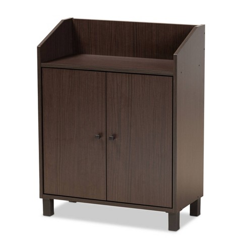 Rossin Wood 2 Door Entryway Shoe Cabinet Dark Brown Baxton