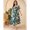 Coolmee Women Plus Size Boho Floral Smocked Square Neck Short Sleeve Ruffle A Line Maxi Dress - 4 of 4