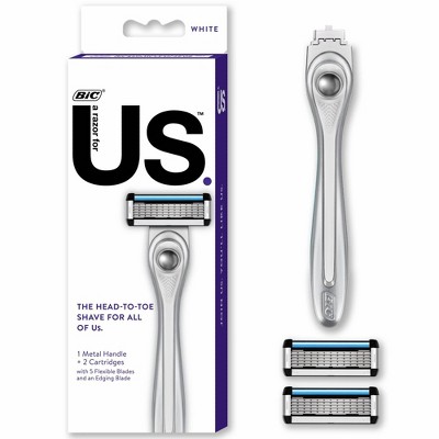 BIC Us. 5-Blade Unisex Razor – 1 Handle + 2 Blade Refills – White