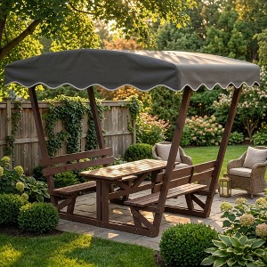 GDFStudio Alpos Patio Rustic Wooden Gazebo with 2 Benches, 1 Table