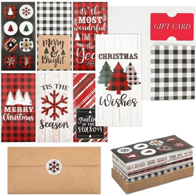 Pipilo Press 36-Pack Christmas Money Cards with Envelopes with Stickers, Buffalo Plaid (3.6 x 7.25 in)