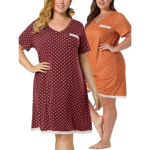 Agnes Orinda Women's Plus Size V Neck Short Sleeve Polka Dots Nightgowns - 1 of 4