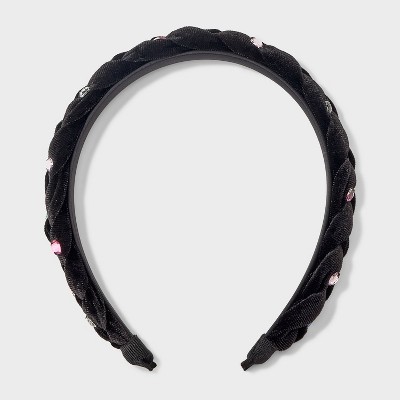Girls&#39; Velvet Braided Gem Headband - art class&#8482; Black