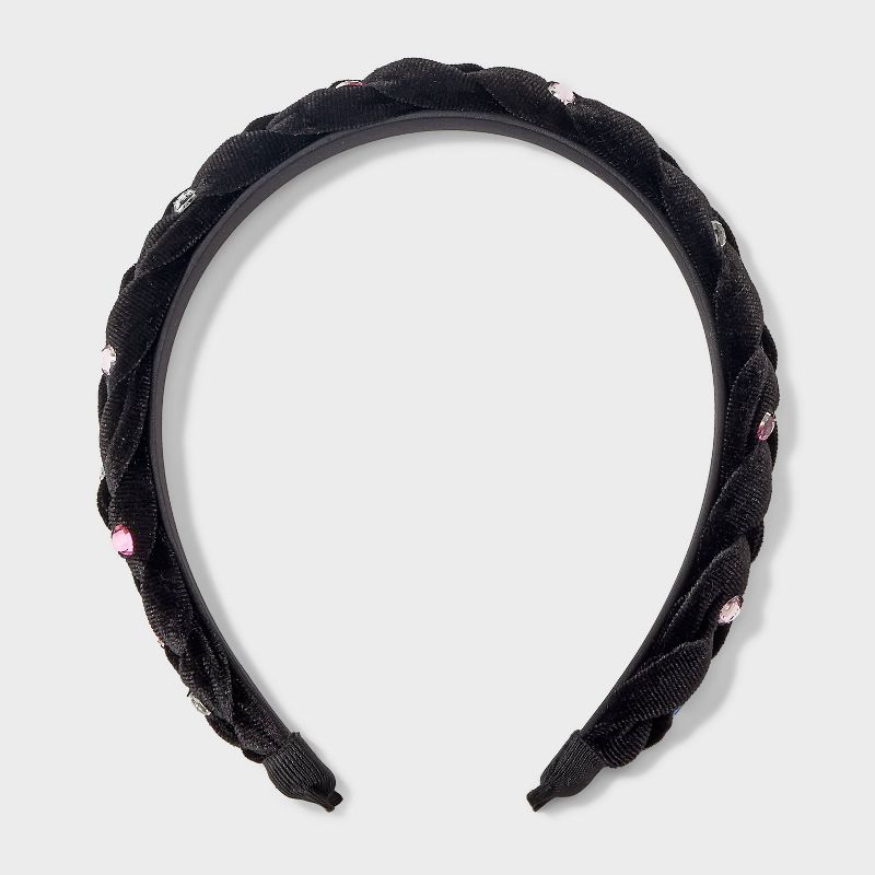 Girls&#39; Velvet Braided Gem Headband - art class&#8482; Black, 3 of 5