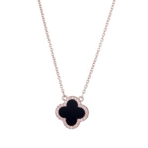 Adornia 14k Rose Gold Plated CZ Black Clover Necklace - 1 of 1
