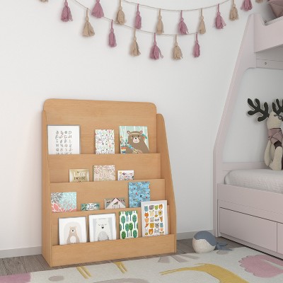 Natural Wood Kids Book Storage Shelf with Curved Edges