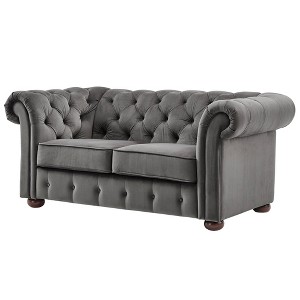 Inspire Q Beekman Place Button Tufted Chesterfield Velvet Loveseat Charcoal Black, Grey Black