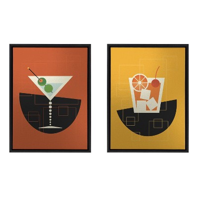 Kate & Laurel All Things Decor (Set of 2) 18"x24" Sylvie Martini and Old Fashioned Metallic Wall Art by Amber Leaders Designs Black
