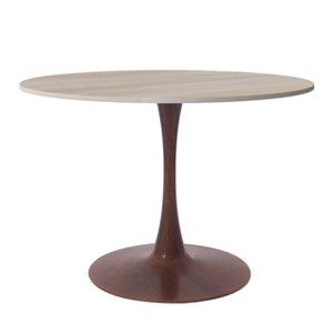 LeisureMod Bristol 35'' Modern Round Dining Table – Durable MDF Top and Wood-Transfer Walnut Steel Base for Kitchen, Dining Room, or Cafes - 1 of 4