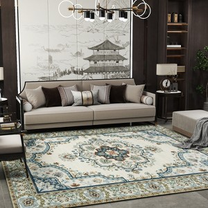 5x7ft Washable Oriental Floral Prints Area Rug, Thin Distressed Non-Slip Carpet for Living Room Bedroom, Dining Room Decor - 1 of 4