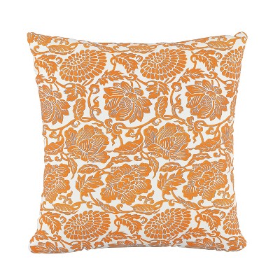 Floral Square Throw Pillow Orange - Skyline Furniture: Vintage Style, Linen & Cotton Blend, Zipper Closure