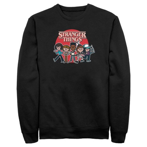 Men s Stranger Things Cartoon Gang Sweatshirt Black 2X Large