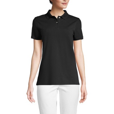 Lands End Women s Mesh Cotton Short Sleeve Polo Shirt Black