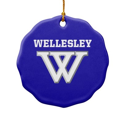 Wellesley College Primary Logo Porcelain Scalloped Holiday Christmas Tree Ornament