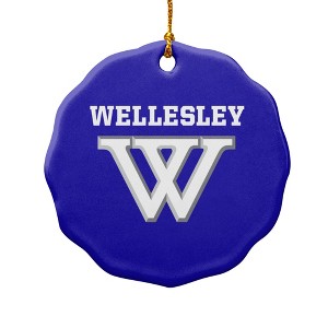 Wellesley College Primary Logo Porcelain Scalloped Holiday Christmas Tree Ornament - 1 of 4