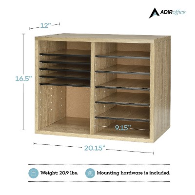 Medium Oak Adjustable 12-Compartment Wood Literature Organizer