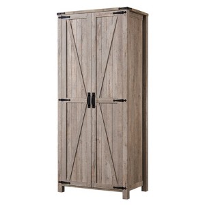 OKD 72" Farmhouse Decorative Storage Cabinets w/Hanging Rod & Adjustable Shelves - 1 of 3