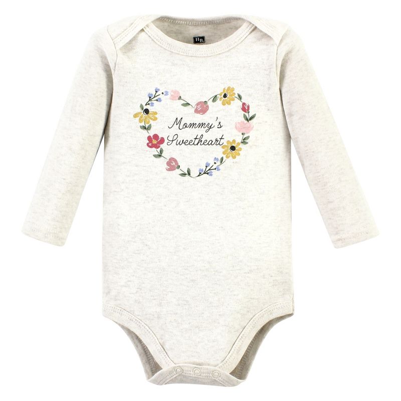 Hudson Baby Infant Girl Long-Sleeve Bodysuits and Pants, Soft Painted Floral Long-Sleeve, 3 of 6