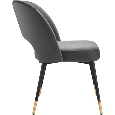 Charcoal Velvet and Black Metal Side Chair
