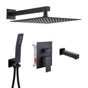 Cobbe High-Pressure Stainless Steel Shower System with ultra-thin 12-inch overhead rainfall,Handheld Spray,Tub Spout and Rough in-Valve - 1 of 4