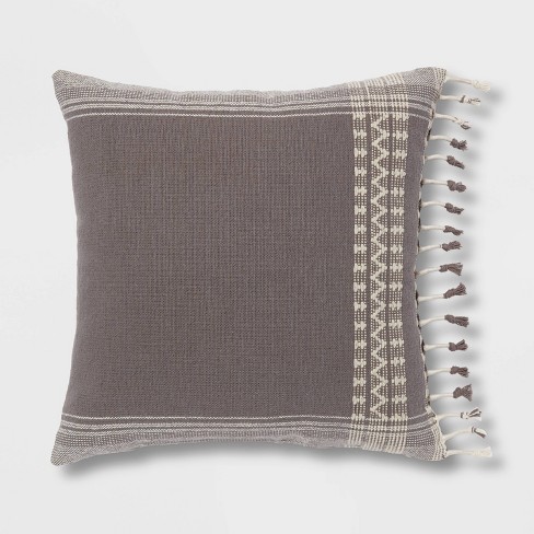 Square Woven Pattern Tassel Decorative Throw Pillow Light Gray Threshold