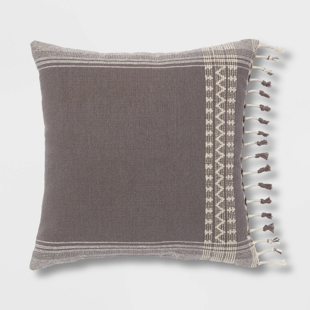 Photos - Pillow Square Woven Pattern Tassel Decorative Throw  Light Gray - Threshold