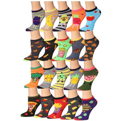 Tipi Toe Women's 20 Pairs Colorful Patterned Fast Food Veggies Socks Low Cut