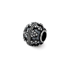 Black Bow Jewelry Sterling Silver Antiqued Artisan Textured Design Bead Charm - 1 of 2