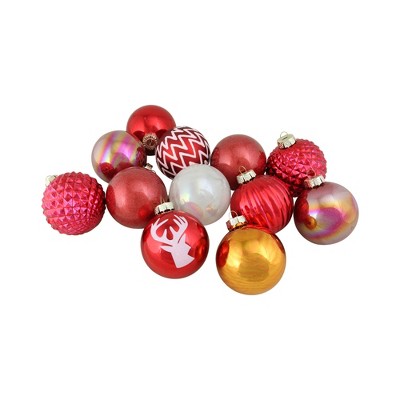 Northlight 12ct Multi-Patterned Glass Ball Christmas Ornament Set 3" - Red/Gold