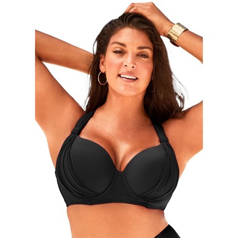 Swimsuits For All Women's Plus Size Bra Sized Drape Front Underwire Bikini  Top, 38 Dd - Black : Target