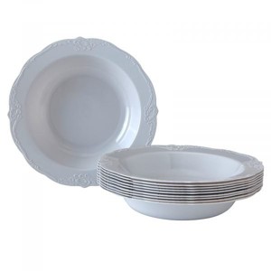 Silver Spoons Elegant Disposable Plastic Plates for Party, Heavy Duty Disposable Soup Plates, 12oz., (10 PC) - Vintage - 1 of 1