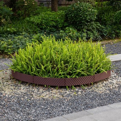 Rich Brown Rattan-Inspired Plastic Garden Edging Set, 8 Pieces