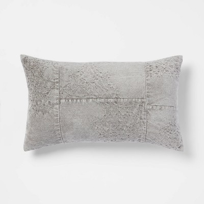 Oversized Washed Pieced Chenille Lumbar Throw Pillow Gray - Threshold™