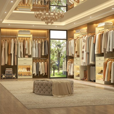 Besiost Closet System with 2 Wooden Drawers and Adjustable Shoes Rack