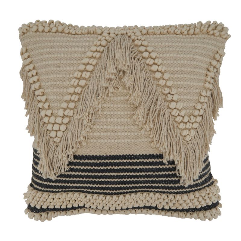 Saro Lifestyle Woven Fringe Pillow - Poly Filled, 18" Square, Natural, 1 of 4