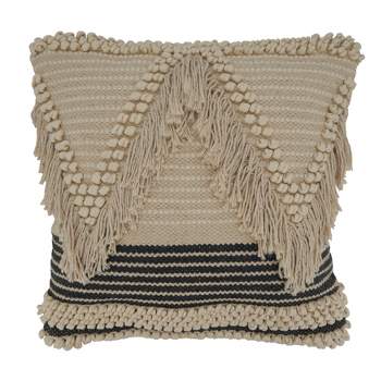 Saro Lifestyle Woven Fringe Pillow - Poly Filled, 18" Square, Natural