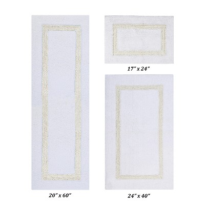 Hotel 3 PC Bath Rug 100% Premium Cotton Tufted Weave Two Tone Reversible Bathroom Rug, Super Soft Absorbent, Machine Washable Bath Mat