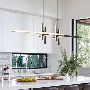 LLHZSY Modern Integrated LED Dimmable Chandelier Adjustable Linear Pendant Light-Black/Gold - 1 of 4