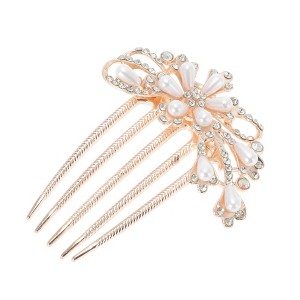 Unique Bargains Women's Fashion Pearls Side Comb Gold 1 Pc - 1 of 4