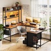 U Shaped Desk with Monitor Stand and LED Lights, U Shaped Gaming Desk with Storage Shelves - 2 of 4