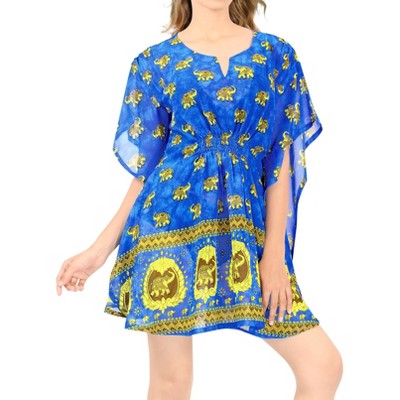 LA LEELA Women's Beachwear Swimsuit Coverups for Women Summer Swim Beach Dress Cover Ups for Women Short Holiday Bathing Suit M-L Blue,Elephants