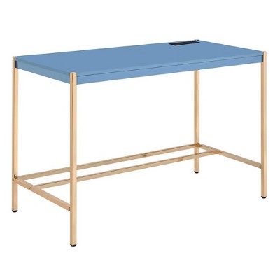 Navy Blue & Gold 45" Wood Writing Desk with USB & Drawer